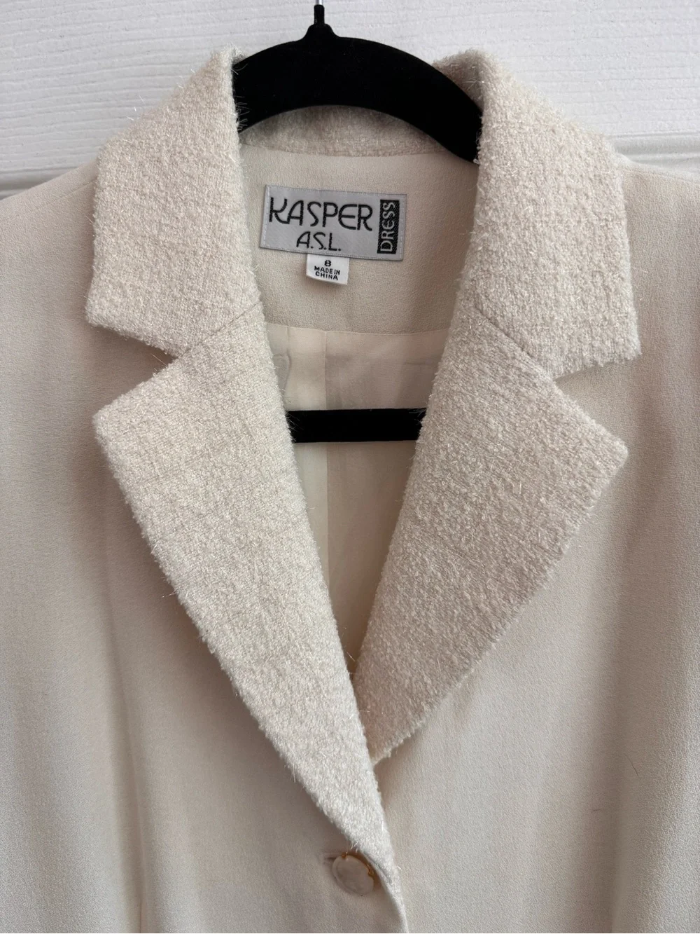 KASPER ASL Button Front Long Sleeve Cream Maxi Dress w/ Boucle Collar Size 8 NWT